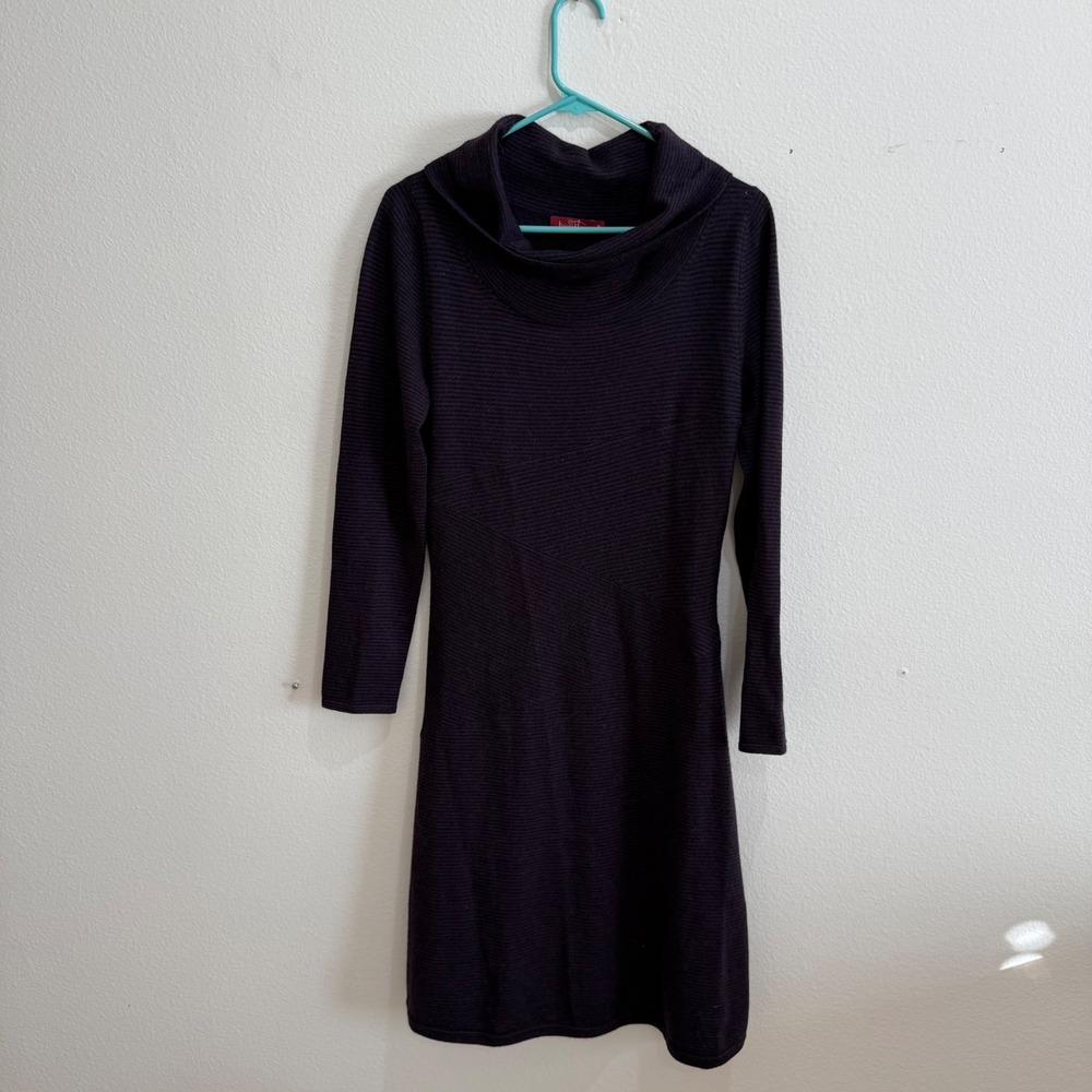 Krimson Klover Womens Purple Striped Cowl Neck Long Sleeve Sweater Dress Size M